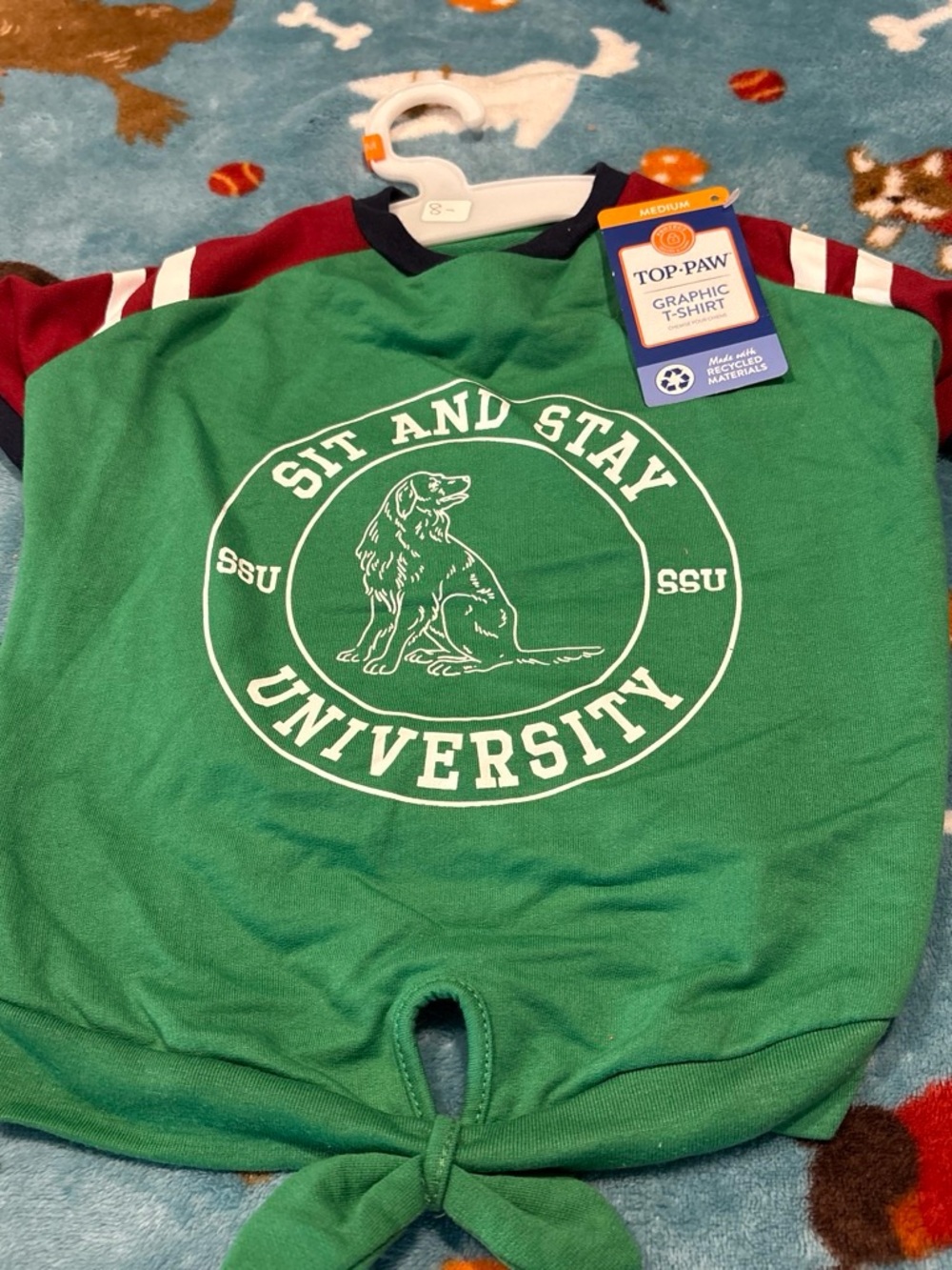 Top Paw green and burgundy "Sit and Stay University" Dog Tee medium